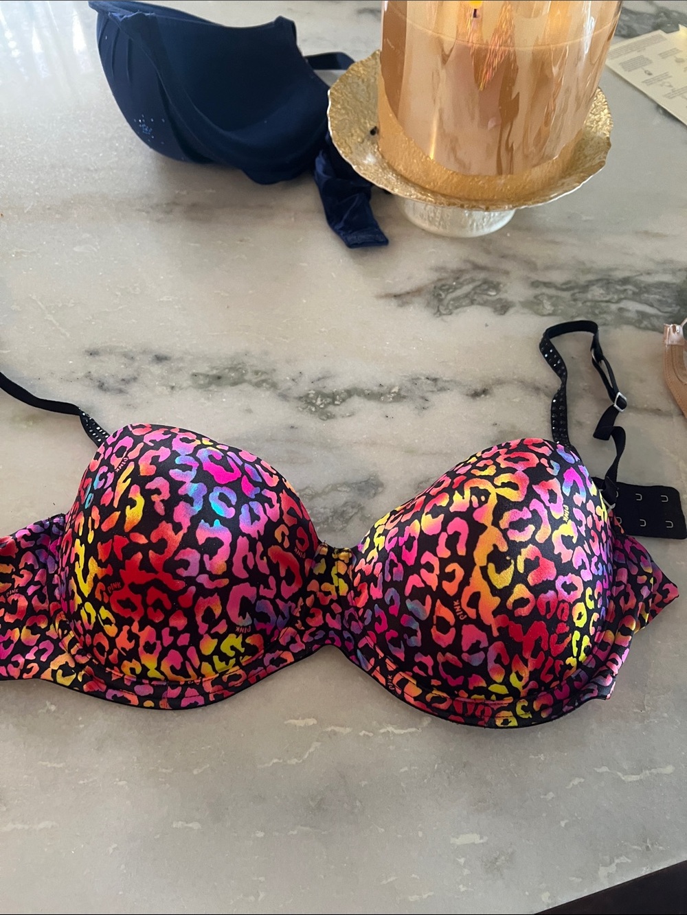 Victoria's Secret PINK Neon Rainbow Leopard Push-Up Bra
